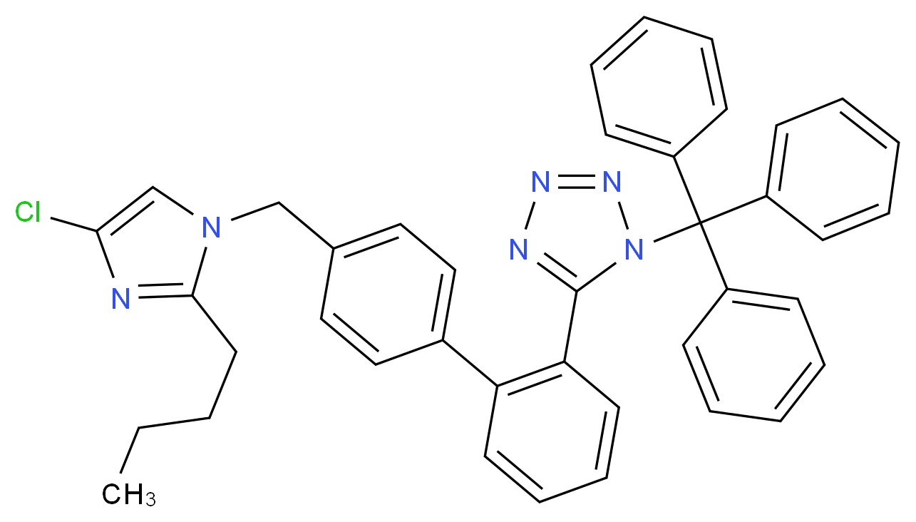 5-(2-{4-[(2-butyl-4-chloro-1H-imidazol-1-yl)methyl]phenyl}phenyl)-1-(triphenylmethyl)-1H-1,2,3,4-tetrazole_分子结构_CAS_1216502-96-3