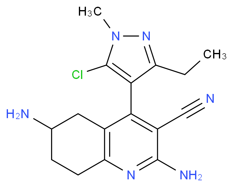 2,6-diamino-4-(5-chloro-3-ethyl-1-methyl-1H-pyrazol-4-yl)-5,6,7,8-tetrahydroquinoline-3-carbonitrile_分子结构_CAS_)