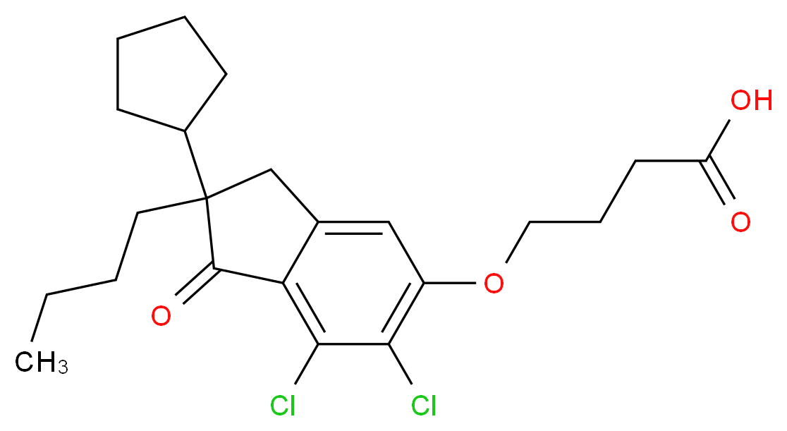 4-[(2-butyl-6,7-dichloro-2-cyclopentyl-1-oxo-2,3-dihydro-1H-inden-5-yl)oxy]butanoic acid_分子结构_CAS_82749-70-0