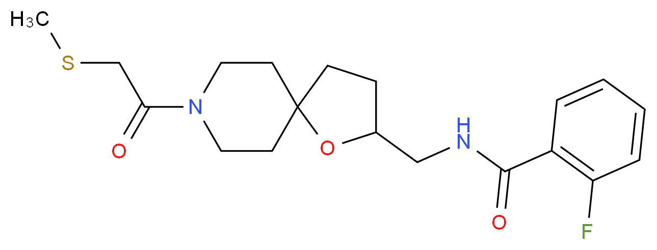 2-fluoro-N-({8-[(methylthio)acetyl]-1-oxa-8-azaspiro[4.5]dec-2-yl}methyl)benzamide_分子结构_CAS_)