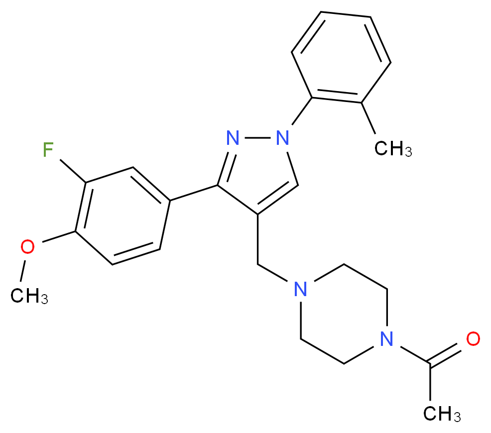 1-acetyl-4-{[3-(3-fluoro-4-methoxyphenyl)-1-(2-methylphenyl)-1H-pyrazol-4-yl]methyl}piperazine_分子结构_CAS_)