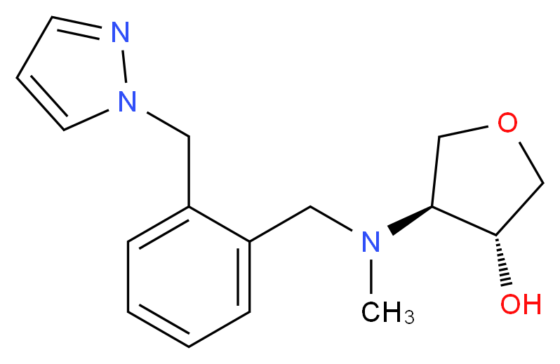 (3R*,4S*)-4-{methyl[2-(1H-pyrazol-1-ylmethyl)benzyl]amino}tetrahydrofuran-3-ol_分子结构_CAS_)