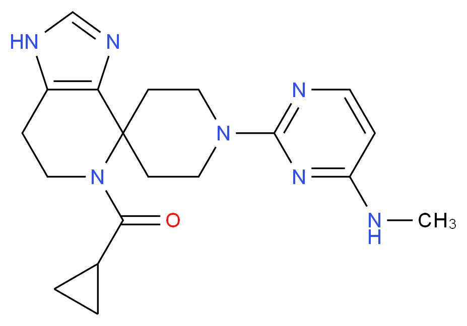 2-[5-(cyclopropylcarbonyl)-1,5,6,7-tetrahydro-1'H-spiro[imidazo[4,5-c]pyridine-4,4'-piperidin]-1'-yl]-N-methylpyrimidin-4-amine_分子结构_CAS_)
