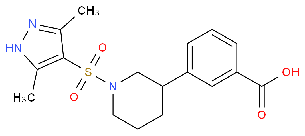 3-{1-[(3,5-dimethyl-1H-pyrazol-4-yl)sulfonyl]piperidin-3-yl}benzoic acid_分子结构_CAS_)