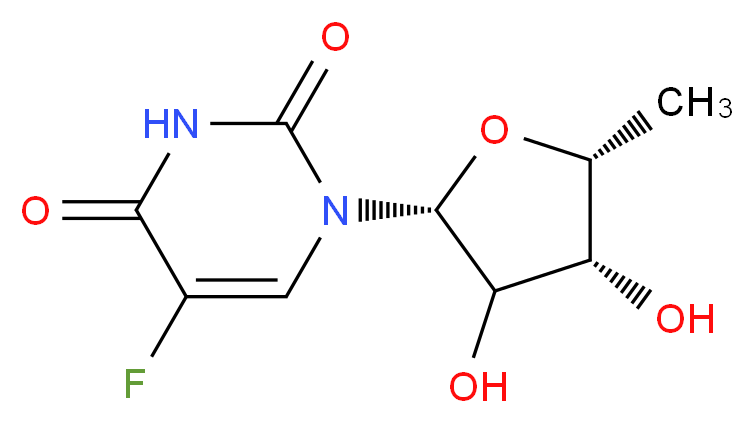 1-[(2R,4R,5R)-3,4-dihydroxy-5-methyloxolan-2-yl]-5-fluoro-1,2,3,4-tetrahydropyrimidine-2,4-dione_分子结构_CAS_3094-09-5