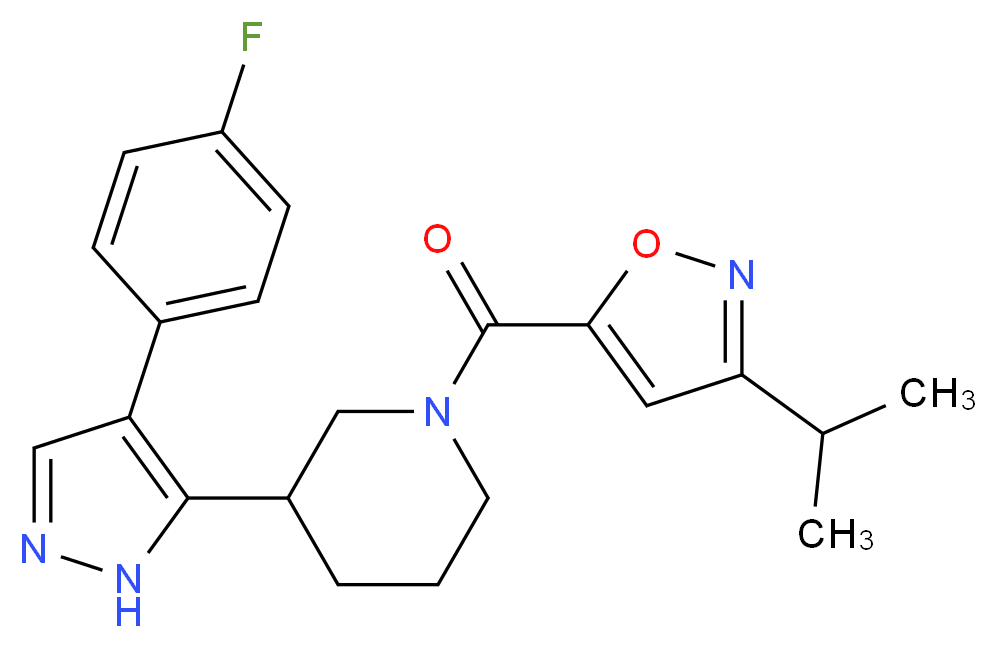 3-[4-(4-fluorophenyl)-1H-pyrazol-5-yl]-1-[(3-isopropylisoxazol-5-yl)carbonyl]piperidine_分子结构_CAS_)