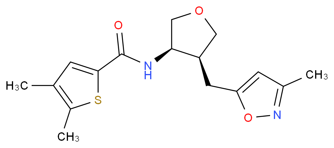 4,5-dimethyl-N-{(3R*,4S*)-4-[(3-methylisoxazol-5-yl)methyl]tetrahydrofuran-3-yl}thiophene-2-carboxamide_分子结构_CAS_)