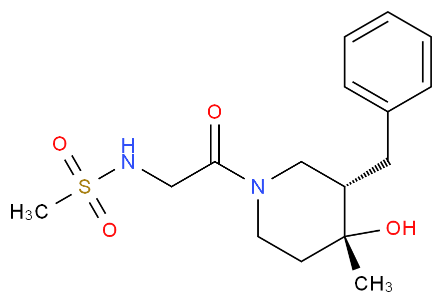 N-{2-[(3S*,4R*)-3-benzyl-4-hydroxy-4-methylpiperidin-1-yl]-2-oxoethyl}methanesulfonamide (non-preferred name)_分子结构_CAS_)
