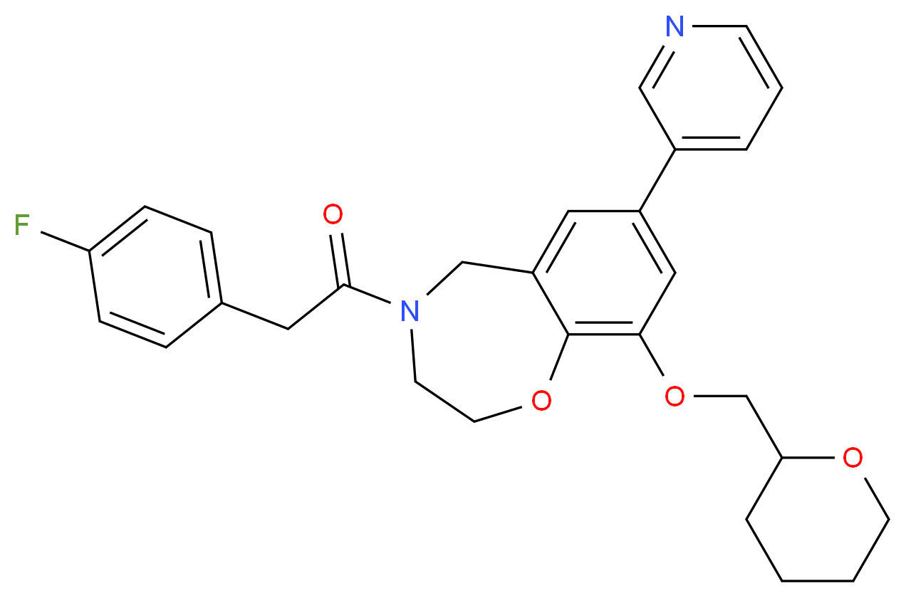 4-[(4-fluorophenyl)acetyl]-7-(3-pyridinyl)-9-(tetrahydro-2H-pyran-2-ylmethoxy)-2,3,4,5-tetrahydro-1,4-benzoxazepine_分子结构_CAS_)