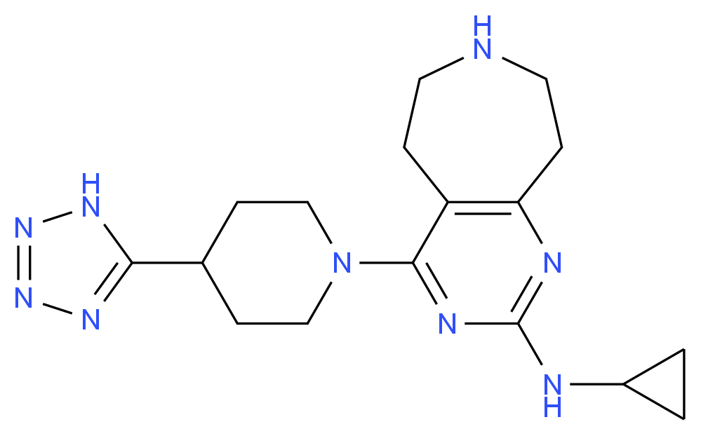 N-cyclopropyl-4-[4-(1H-tetrazol-5-yl)piperidin-1-yl]-6,7,8,9-tetrahydro-5H-pyrimido[4,5-d]azepin-2-amine_分子结构_CAS_)