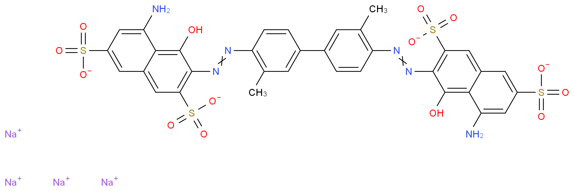 tetrasodium 5-amino-3-[(E)-2-(4-{4-[(E)-2-(8-amino-1-hydroxy-3,6-disulfonatonaphthalen-2-yl)diazen-1-yl]-3-methylphenyl}-2-methylphenyl)diazen-1-yl]-4-hydroxynaphthalene-2,7-disulfonate_分子结构_CAS_108321-12-6