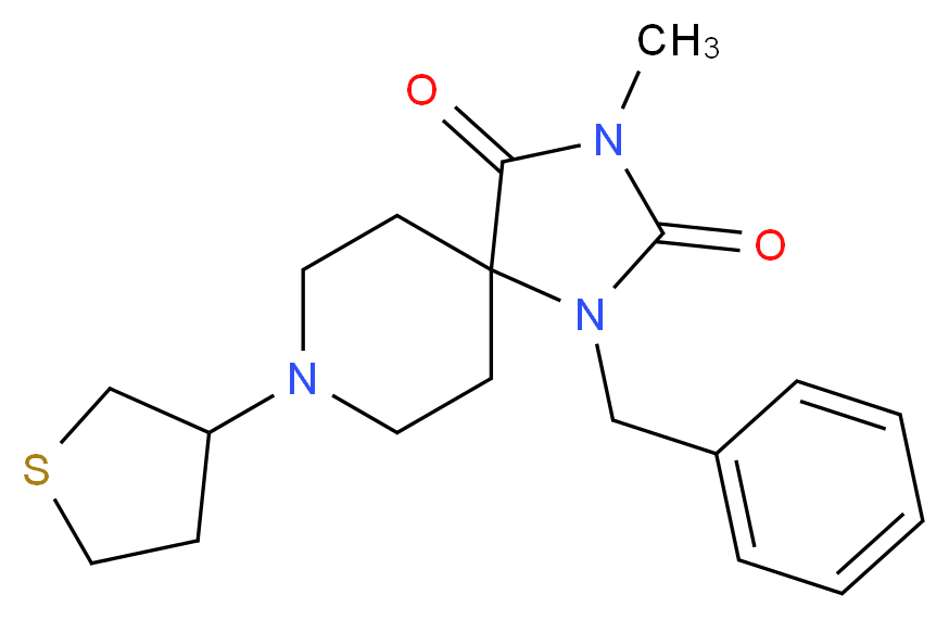 1-benzyl-3-methyl-8-(tetrahydro-3-thienyl)-1,3,8-triazaspiro[4.5]decane-2,4-dione_分子结构_CAS_)
