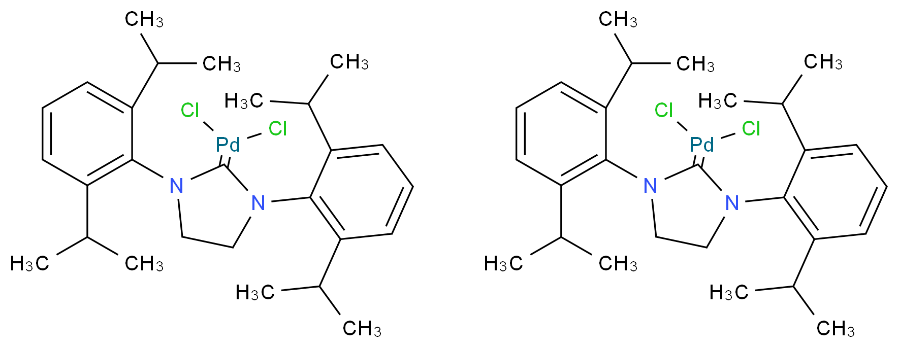 Dichloro-[1,3-bis(diisopropylphenyl)imidazoliden-2-ylidene]palladium(II) dimer_分子结构_CAS_627878-09-5)
