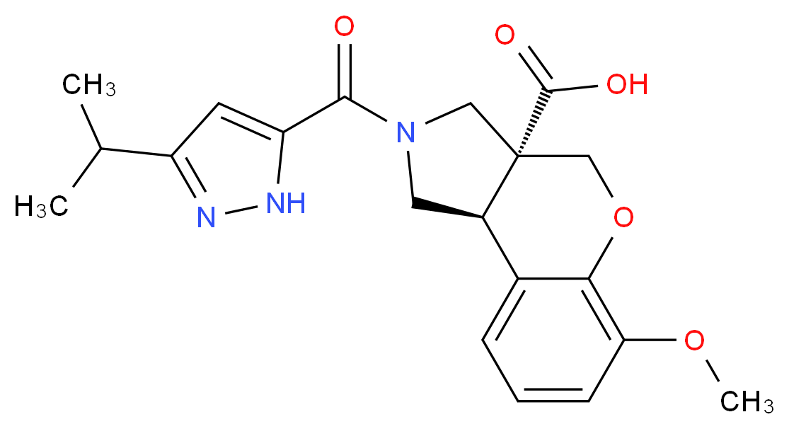 (3aR*,9bR*)-2-[(3-isopropyl-1H-pyrazol-5-yl)carbonyl]-6-methoxy-1,2,3,9b-tetrahydrochromeno[3,4-c]pyrrole-3a(4H)-carboxylic acid_分子结构_CAS_)
