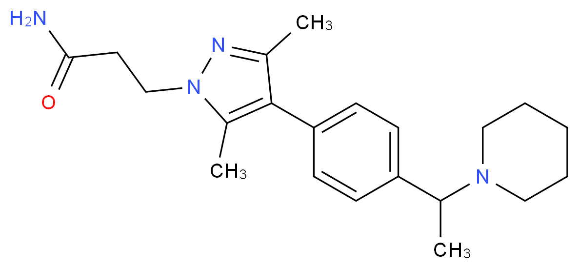 3-{3,5-dimethyl-4-[4-(1-piperidin-1-ylethyl)phenyl]-1H-pyrazol-1-yl}propanamide_分子结构_CAS_)