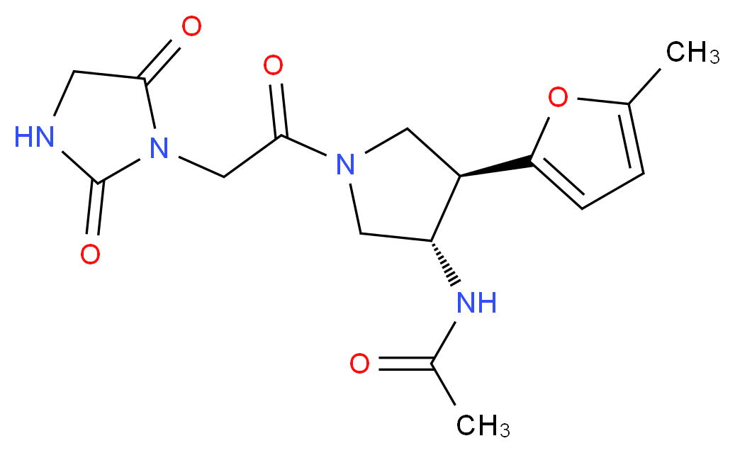 N-[(3S*,4R*)-1-[(2,5-dioxoimidazolidin-1-yl)acetyl]-4-(5-methyl-2-furyl)pyrrolidin-3-yl]acetamide_分子结构_CAS_)