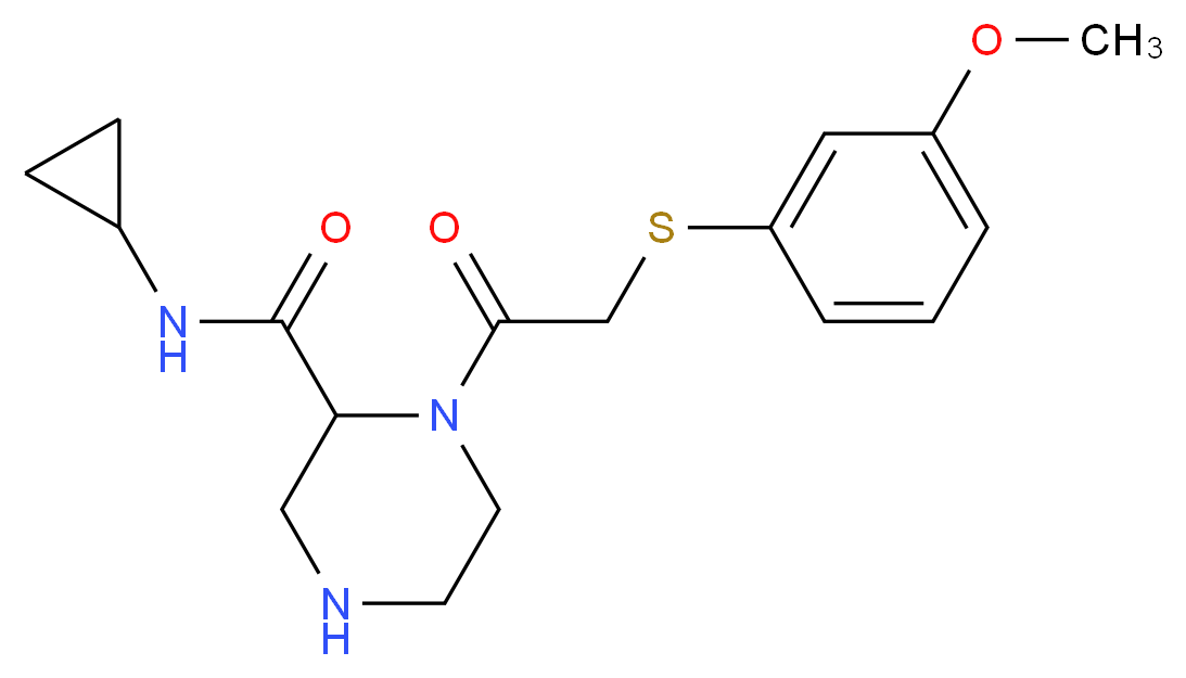 N-cyclopropyl-1-{[(3-methoxyphenyl)thio]acetyl}-2-piperazinecarboxamide_分子结构_CAS_)