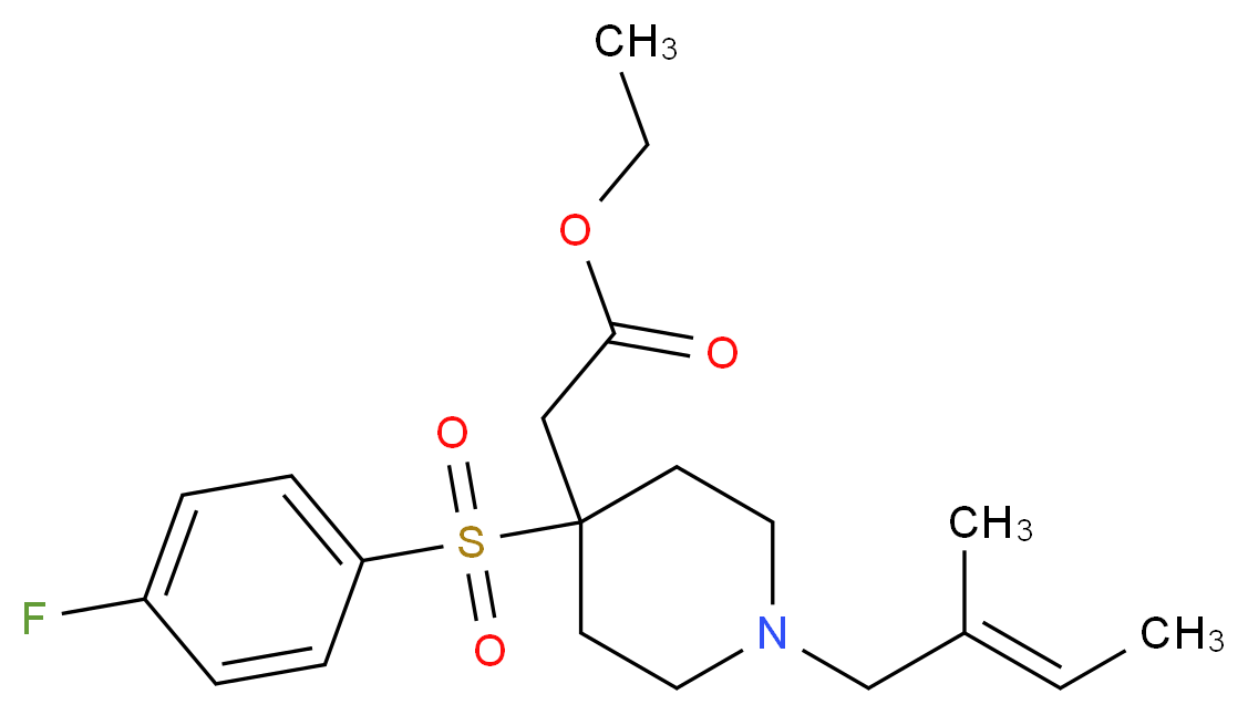 ethyl {4-[(4-fluorophenyl)sulfonyl]-1-[(2E)-2-methyl-2-buten-1-yl]-4-piperidinyl}acetate_分子结构_CAS_)