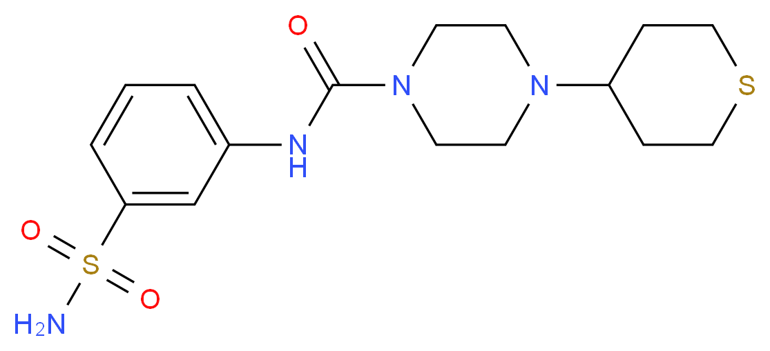 N-[3-(aminosulfonyl)phenyl]-4-(tetrahydro-2H-thiopyran-4-yl)piperazine-1-carboxamide_分子结构_CAS_)