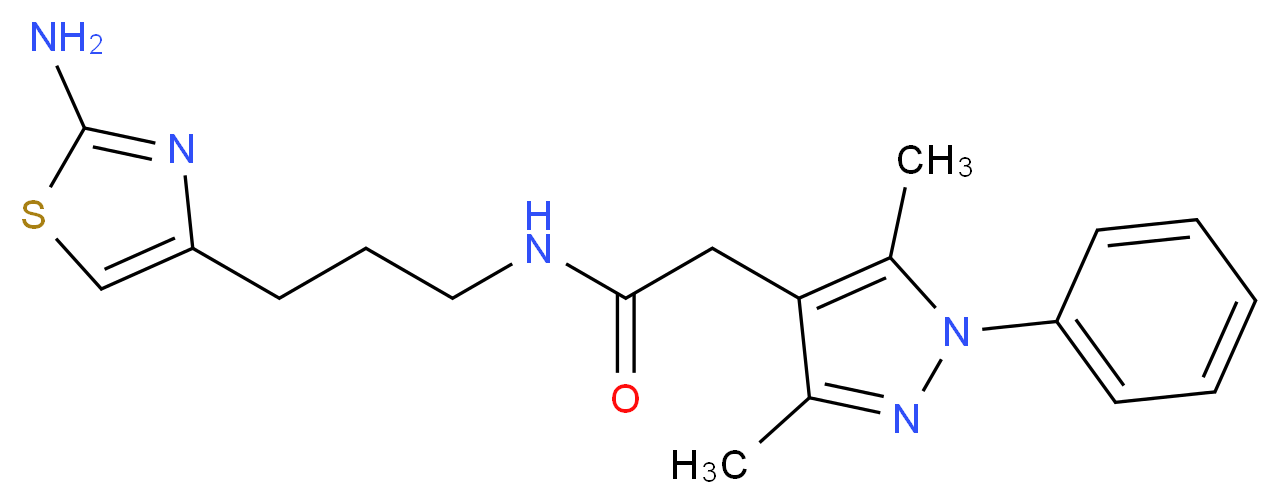 N-[3-(2-amino-1,3-thiazol-4-yl)propyl]-2-(3,5-dimethyl-1-phenyl-1H-pyrazol-4-yl)acetamide_分子结构_CAS_)