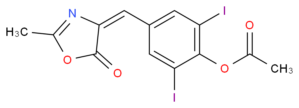 2,6-diiodo-4-{[(4E)-2-methyl-5-oxo-4,5-dihydro-1,3-oxazol-4-ylidene]methyl}phenyl acetate_分子结构_CAS_93087-37-7