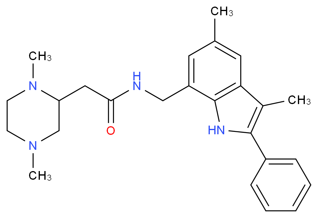 N-[(3,5-dimethyl-2-phenyl-1H-indol-7-yl)methyl]-2-(1,4-dimethyl-2-piperazinyl)acetamide_分子结构_CAS_)