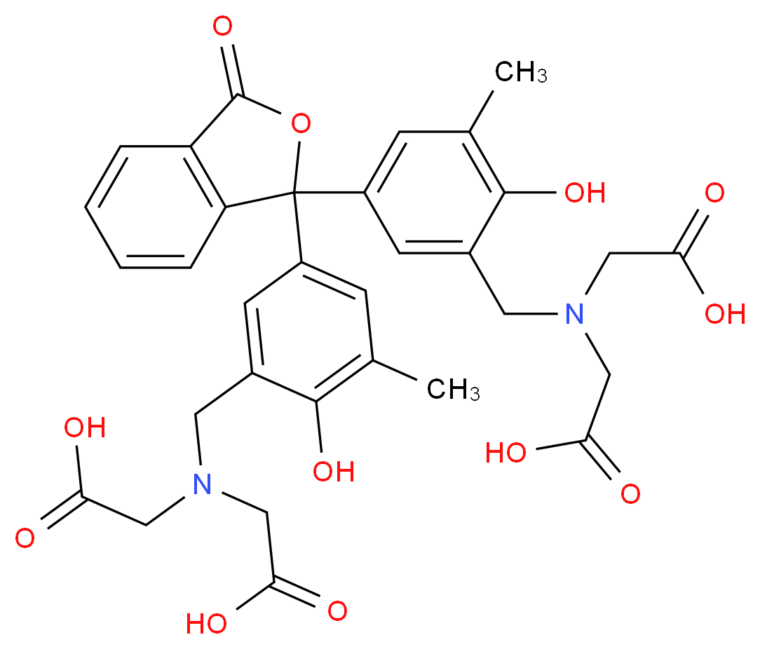 2-[({5-[1-(3-{[bis(carboxymethyl)amino]methyl}-4-hydroxy-5-methylphenyl)-3-oxo-1,3-dihydro-2-benzofuran-1-yl]-2-hydroxy-3-methylphenyl}methyl)(carboxymethyl)amino]acetic acid_分子结构_CAS_2411-89-4