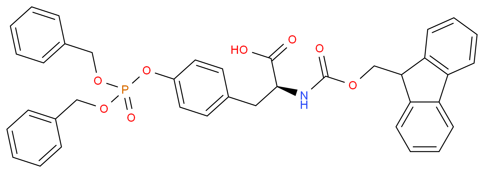 (2S)-3-(4-{[bis(benzyloxy)phosphoryl]oxy}phenyl)-2-{[(9H-fluoren-9-ylmethoxy)carbonyl]amino}propanoic acid_分子结构_CAS_134150-51-9