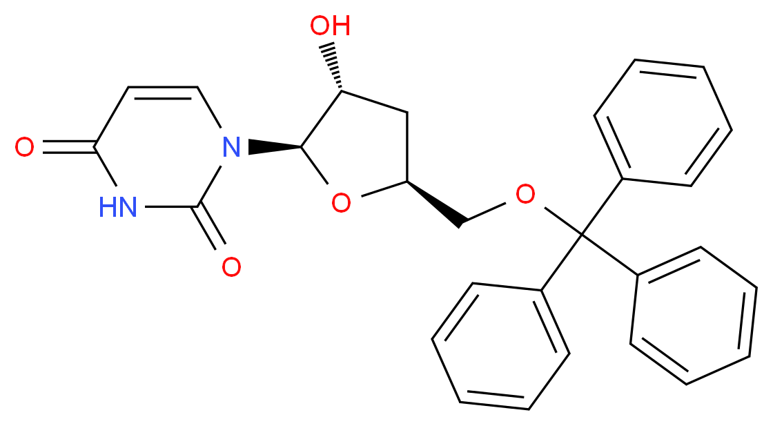 1-[(2R,3R,5S)-3-hydroxy-5-[(triphenylmethoxy)methyl]oxolan-2-yl]-1,2,3,4-tetrahydropyrimidine-2,4-dione_分子结构_CAS_161110-05-0