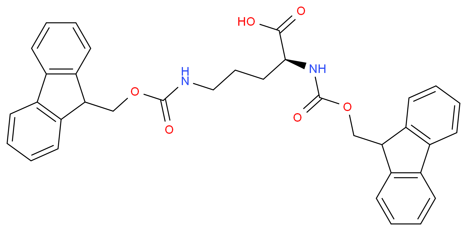 (2S)-2,5-bis({[(9H-fluoren-9-ylmethoxy)carbonyl]amino})pentanoic acid_分子结构_CAS_201046-59-5