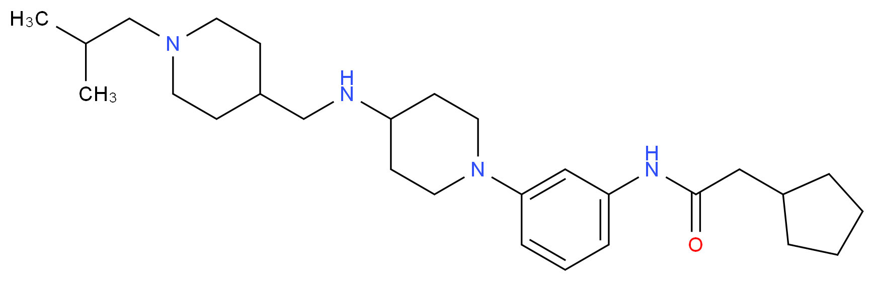 2-cyclopentyl-N-[3-(4-{[(1-isobutyl-4-piperidinyl)methyl]amino}-1-piperidinyl)phenyl]acetamide_分子结构_CAS_)