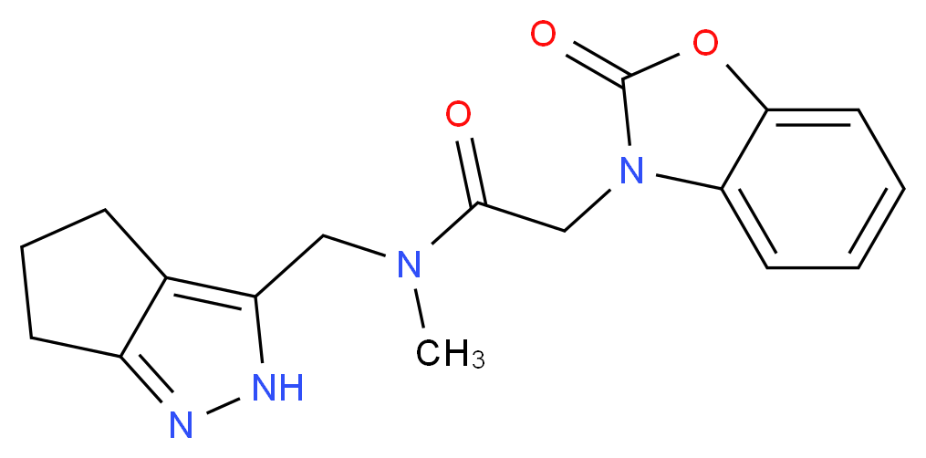 N-methyl-2-(2-oxo-1,3-benzoxazol-3(2H)-yl)-N-(2,4,5,6-tetrahydrocyclopenta[c]pyrazol-3-ylmethyl)acetamide_分子结构_CAS_)