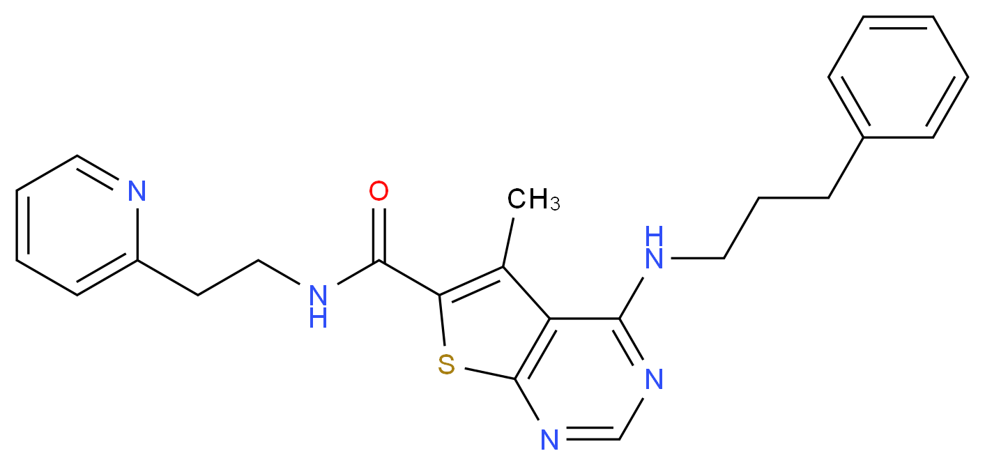 5-methyl-4-[(3-phenylpropyl)amino]-N-[2-(2-pyridinyl)ethyl]thieno[2,3-d]pyrimidine-6-carboxamide_分子结构_CAS_)