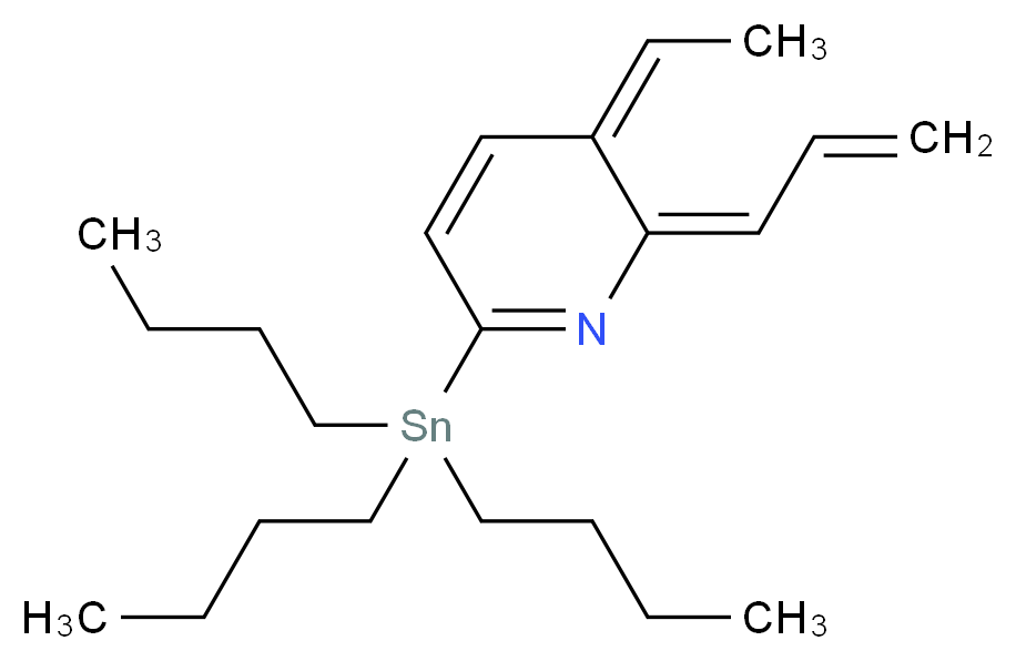(2E,3Z)-3-ethylidene-2-(prop-2-en-1-ylidene)-6-(tributylstannyl)-2,3-dihydropyridine_分子结构_CAS_868286-21-9
