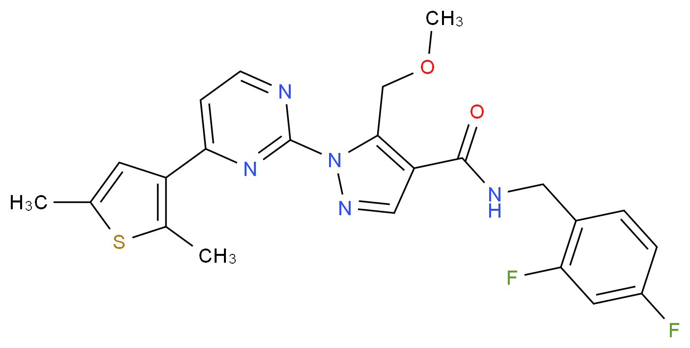N-(2,4-difluorobenzyl)-1-[4-(2,5-dimethyl-3-thienyl)-2-pyrimidinyl]-5-(methoxymethyl)-1H-pyrazole-4-carboxamide_分子结构_CAS_)