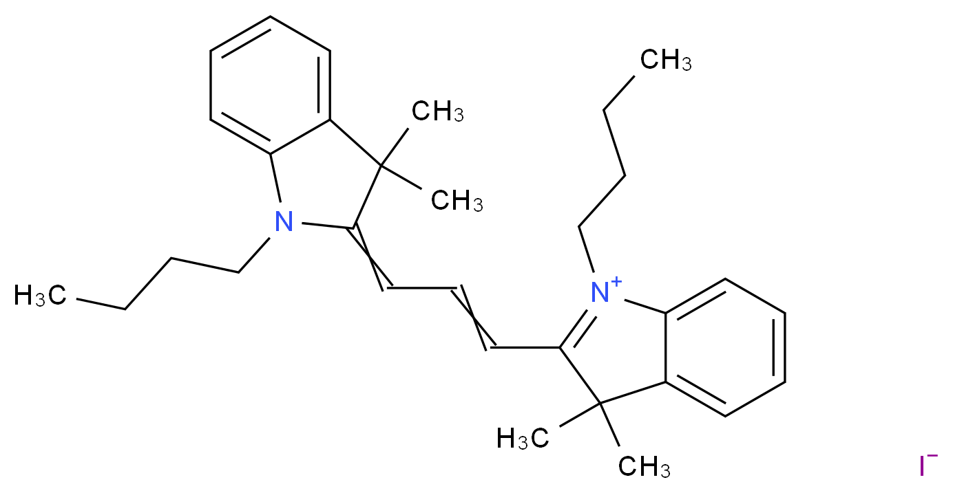 1-butyl-2-[3-(1-butyl-3,3-dimethyl-2,3-dihydro-1H-indol-2-ylidene)prop-1-en-1-yl]-3,3-dimethyl-3H-indol-1-ium iodide_分子结构_CAS_132752-00-2