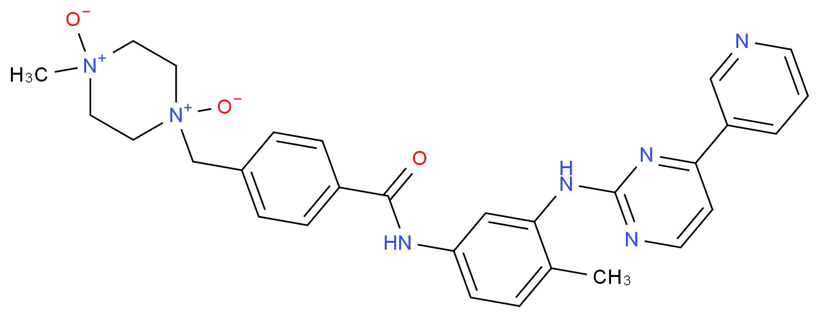 1-methyl-4-({4-[(4-methyl-3-{[4-(pyridin-3-yl)pyrimidin-2-yl]amino}phenyl)carbamoyl]phenyl}methyl)piperazine-1,4-diium-1,4-bis(olate)_分子结构_CAS_571186-93-1
