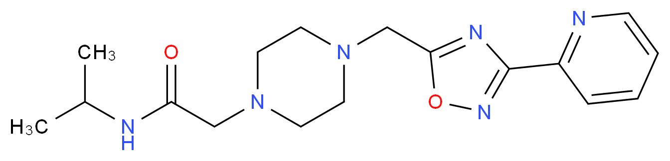 N-isopropyl-2-(4-{[3-(2-pyridinyl)-1,2,4-oxadiazol-5-yl]methyl}-1-piperazinyl)acetamide_分子结构_CAS_)