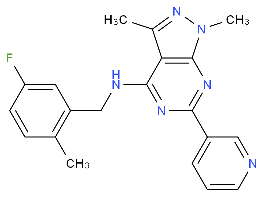 N-(5-fluoro-2-methylbenzyl)-1,3-dimethyl-6-(3-pyridinyl)-1H-pyrazolo[3,4-d]pyrimidin-4-amine_分子结构_CAS_)