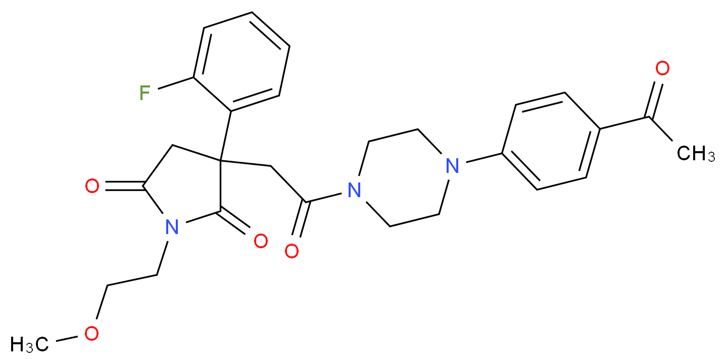 3-{2-[4-(4-acetylphenyl)-1-piperazinyl]-2-oxoethyl}-3-(2-fluorophenyl)-1-(2-methoxyethyl)-2,5-pyrrolidinedione_分子结构_CAS_)