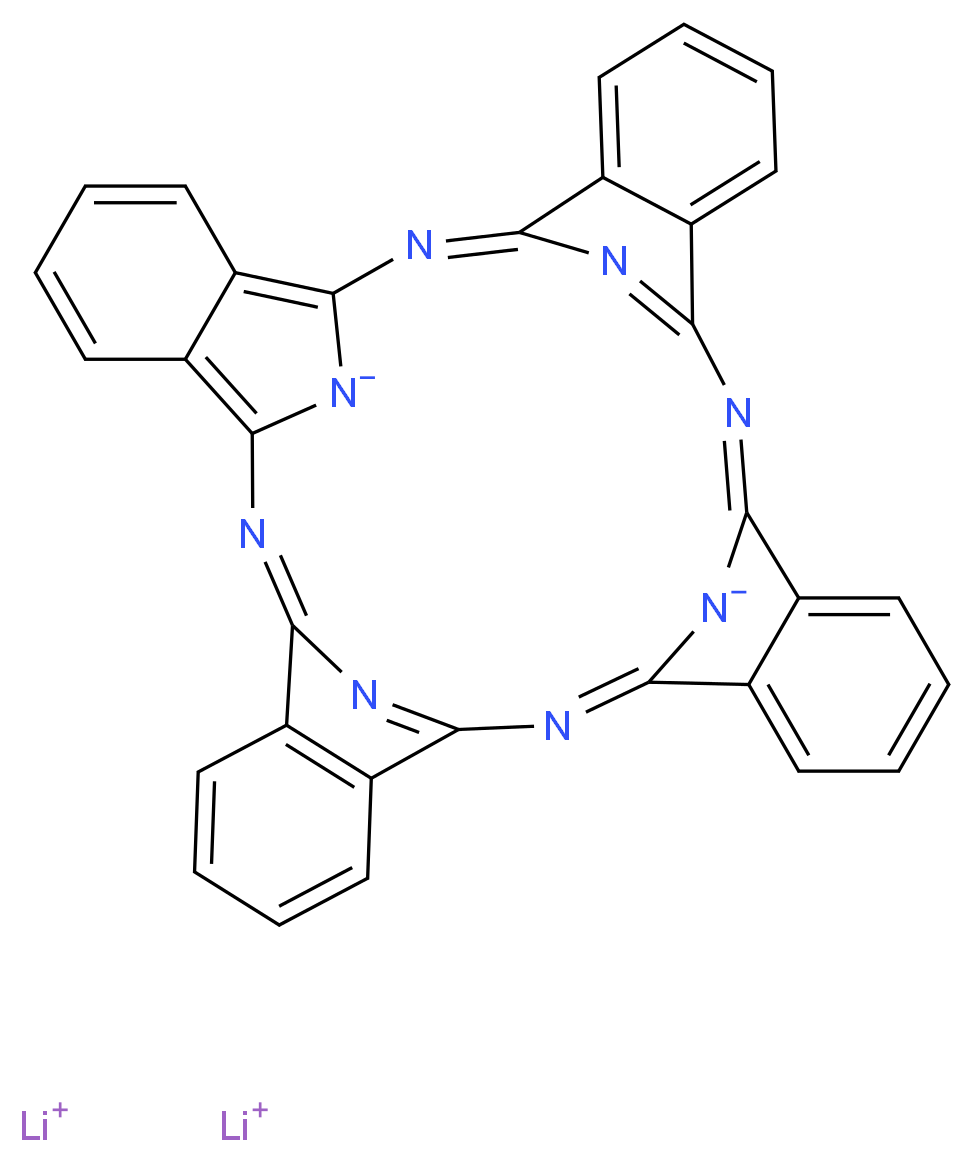 dilithium(1+) ion 2,11,20,29,37,38,39,40-octaazanonacyclo[28.6.1.1<sup>3</sup>,<sup>1</sup><sup>0</sup>.1<sup>1</sup><sup>2</sup>,<sup>1</sup><sup>9</sup>.1<sup>2</sup><sup>1</sup>,<sup>2</sup><sup>8</sup>.0<sup>4</sup>,<sup>9</sup>.0<sup>1</sup><sup>3</sup>,<sup>1</sup><sup>8</sup>.0<sup>2</sup><sup>2</sup>,<sup>2</sup><sup>7</sup>.0<sup>3</sup><sup>1</sup>,<sup>3</sup><sup>6</sup>]tetraconta-1(36),2,4,6,8,10(40),11,13,15,17,19,21(38),22,24,26,28,30,32,34-nonadecaene-37,39-diide_分子结构_CAS_25510-41-2