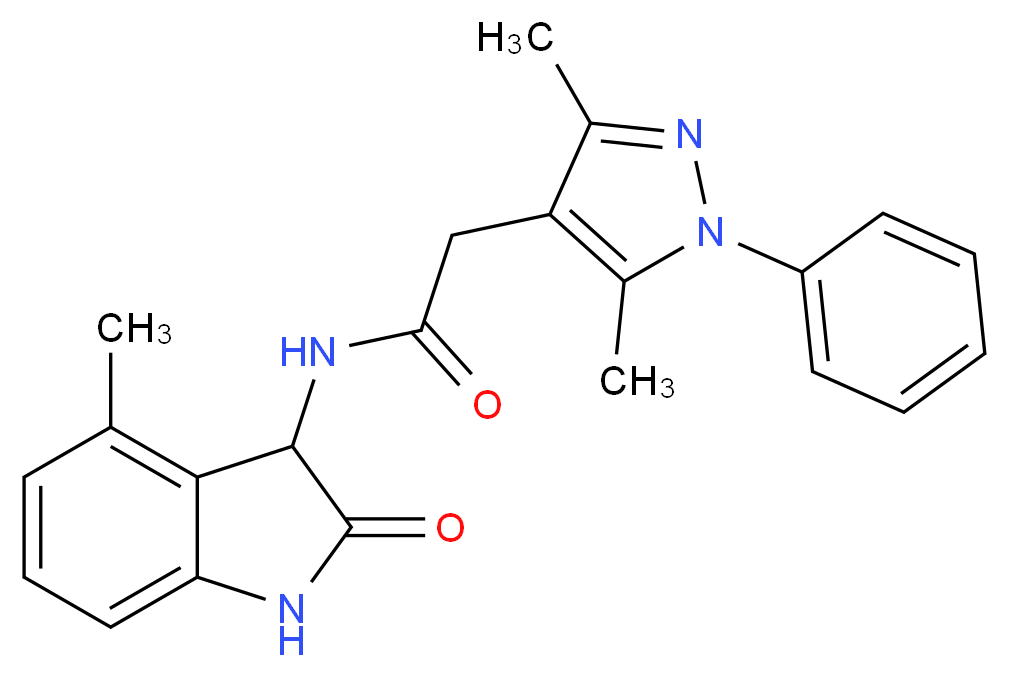 2-(3,5-dimethyl-1-phenyl-1H-pyrazol-4-yl)-N-(4-methyl-2-oxo-2,3-dihydro-1H-indol-3-yl)acetamide_分子结构_CAS_)