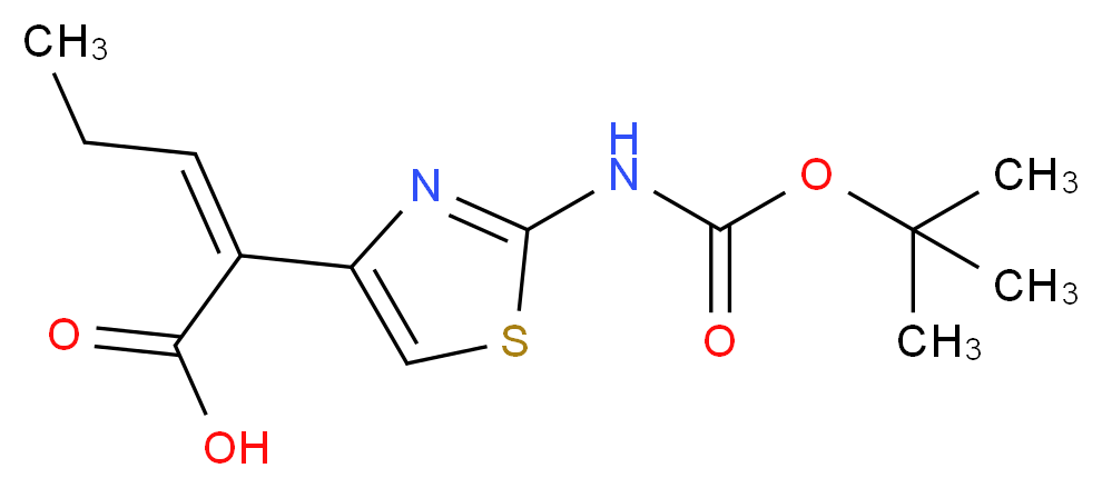 (Z)-2-(2-((tert-Butoxycarbonyl)amino)thiazol-4-yl)pent-2-enoic acid_分子结构_CAS_86978-24-7)