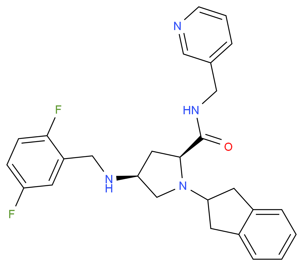 (4S)-4-[(2,5-difluorobenzyl)amino]-1-(2,3-dihydro-1H-inden-2-yl)-N-(3-pyridinylmethyl)-L-prolinamide_分子结构_CAS_)