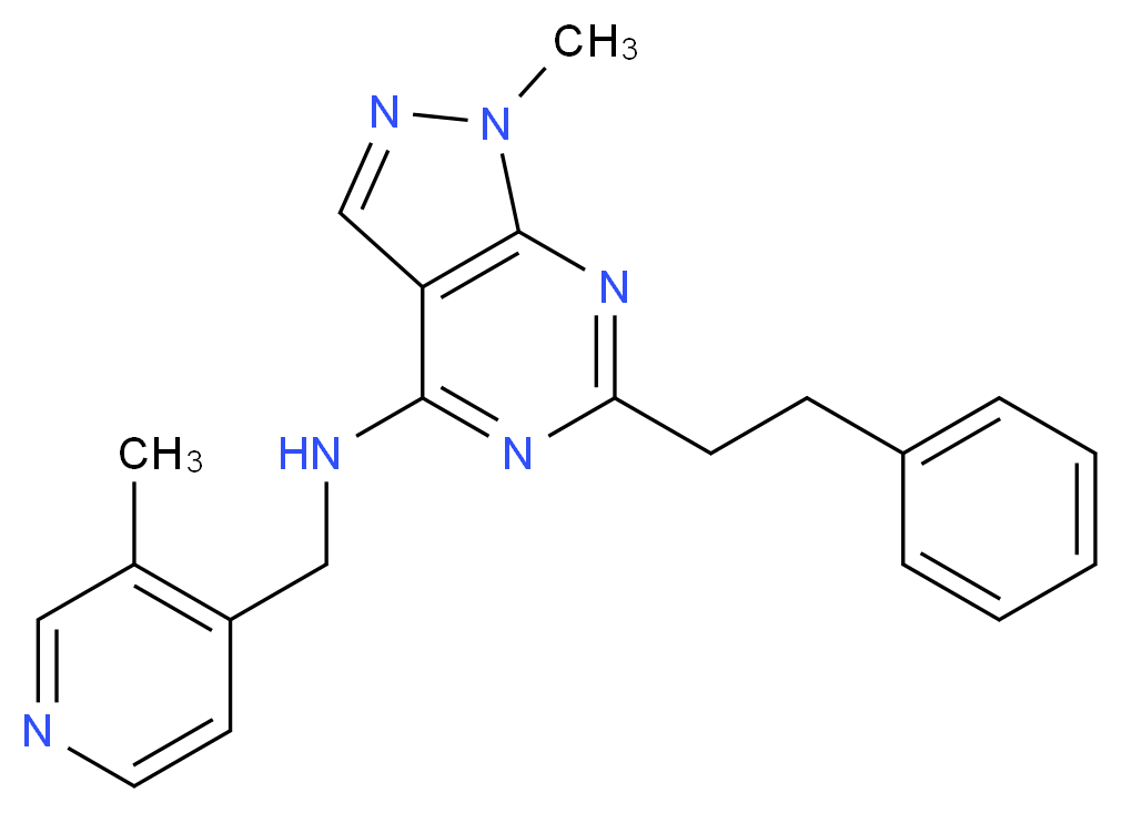 1-methyl-N-[(3-methyl-4-pyridinyl)methyl]-6-(2-phenylethyl)-1H-pyrazolo[3,4-d]pyrimidin-4-amine_分子结构_CAS_)