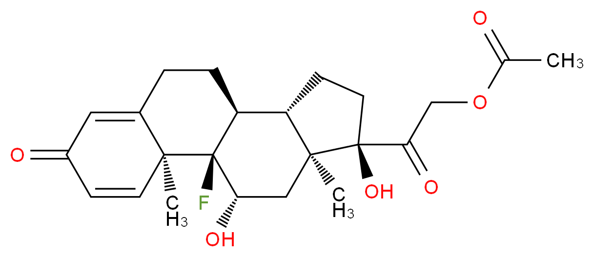 2-[(1R,2S,10S,11S,14R,15S,17S)-1-fluoro-14,17-dihydroxy-2,15-dimethyl-5-oxotetracyclo[8.7.0.0<sup>2</sup>,<sup>7</sup>.0<sup>1</sup><sup>1</sup>,<sup>1</sup><sup>5</sup>]heptadeca-3,6-dien-14-yl]-2-oxoethyl acetate_分子结构_CAS_338-98-7