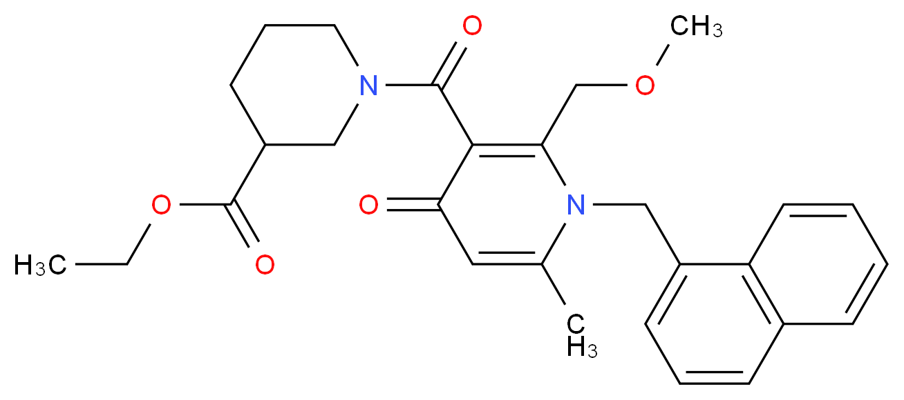 ethyl 1-{[2-(methoxymethyl)-6-methyl-1-(1-naphthylmethyl)-4-oxo-1,4-dihydro-3-pyridinyl]carbonyl}-3-piperidinecarboxylate_分子结构_CAS_)