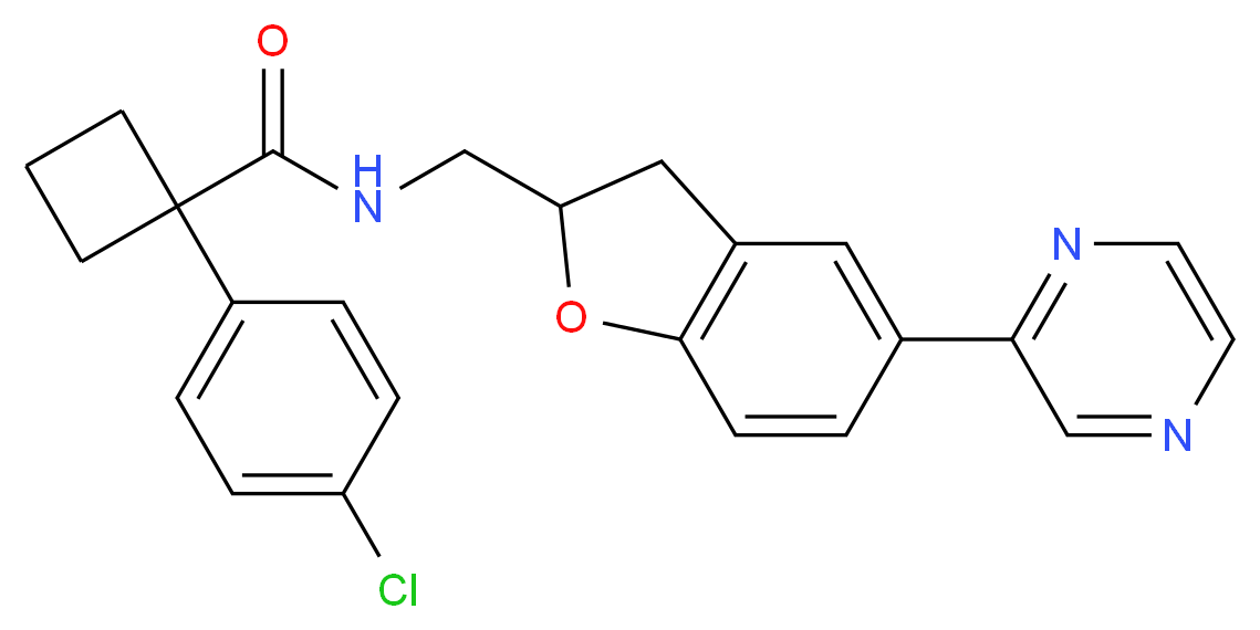 1-(4-chlorophenyl)-N-{[5-(2-pyrazinyl)-2,3-dihydro-1-benzofuran-2-yl]methyl}cyclobutanecarboxamide_分子结构_CAS_)