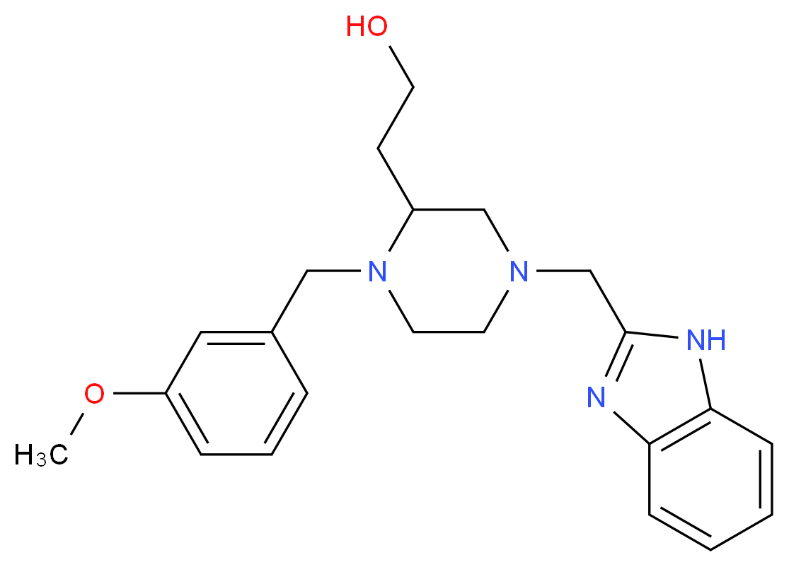 2-[4-(1H-benzimidazol-2-ylmethyl)-1-(3-methoxybenzyl)-2-piperazinyl]ethanol_分子结构_CAS_)