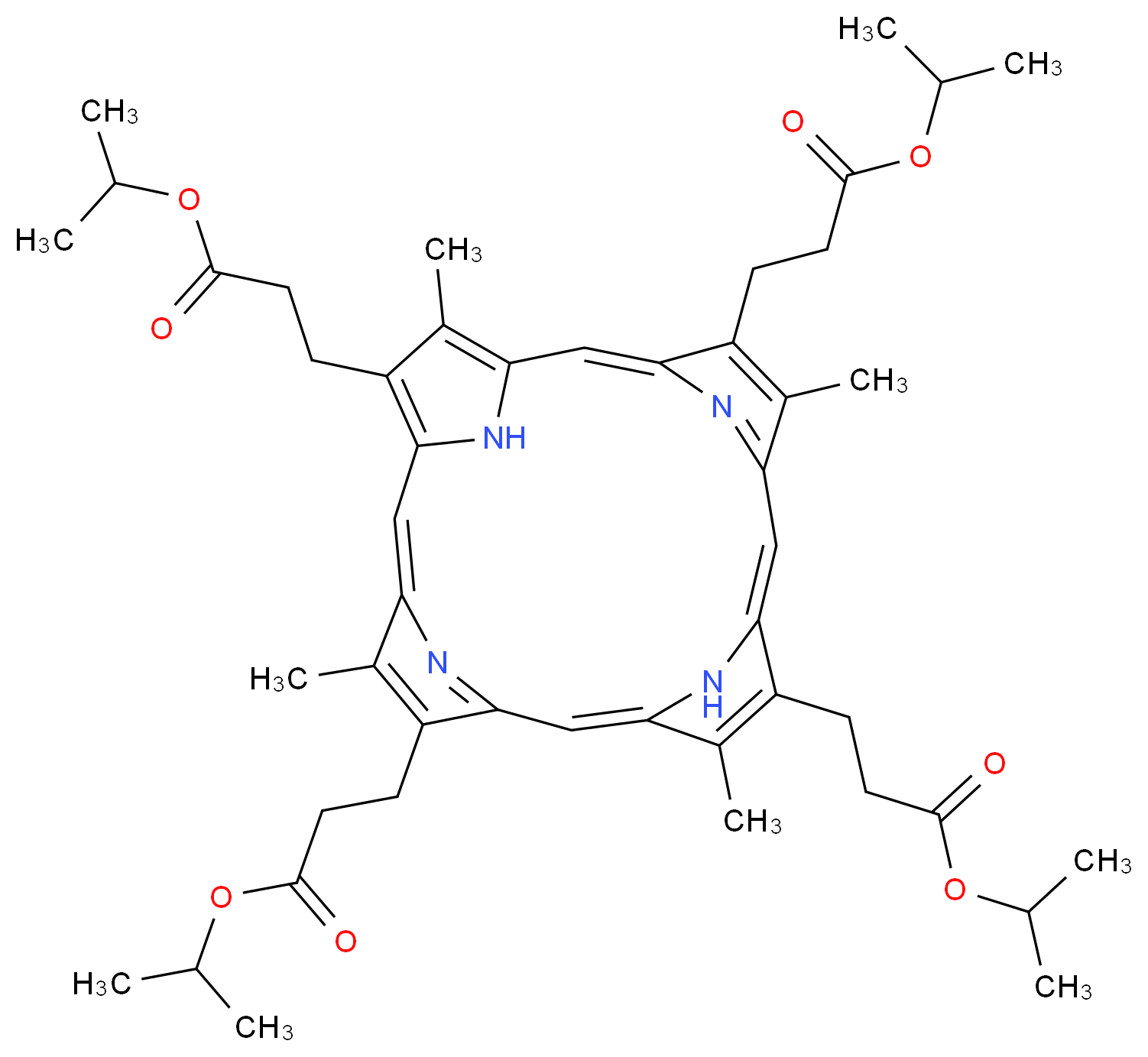 propan-2-yl 3-{5,10,15,20-tetramethyl-9,14,19-tris[3-oxo-3-(propan-2-yloxy)propyl]-21,22,23,24-tetraazapentacyclo[16.2.1.1<sup>3</sup>,<sup>6</sup>.1<sup>8</sup>,<sup>1</sup><sup>1</sup>.1<sup>1</sup><sup>3</sup>,<sup>1</sup><sup>6</sup>]tetracosa-1,3,5,7,9,11(23),12,14,16,18(21),19-undecaen-4-yl}propanoate_分子结构_CAS_145612-65-3